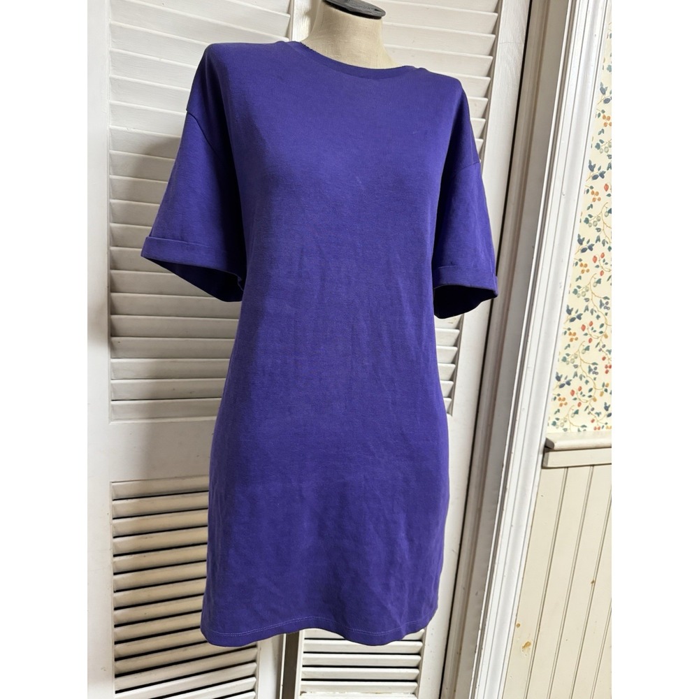 Zara Trafaluc Cuffed‎ Sleeve Purple Eggplant Tee T-Shirt Dress Small S/4 Cotton